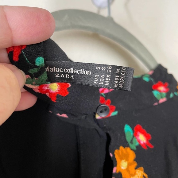 ZARA Womens Black Multicolor Floral Print High Neck Shift Dress Size Small - Picture 4 of 5
